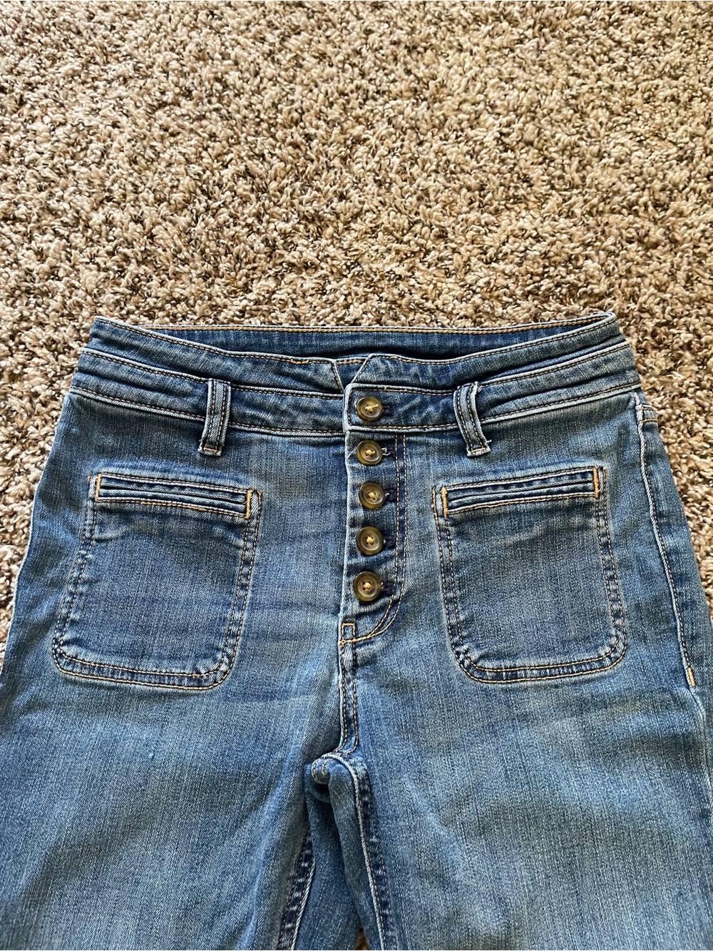 Anthropologie Pilcro High Rise Denim Legging Slim Jeans Button Fly Size 27 Blue - Picture 16 of 16